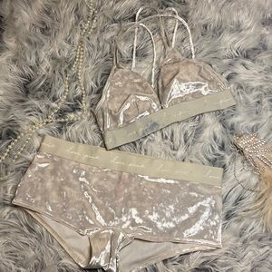 Victoria’s Secret PINK white velvet bra top with matching boy short panty